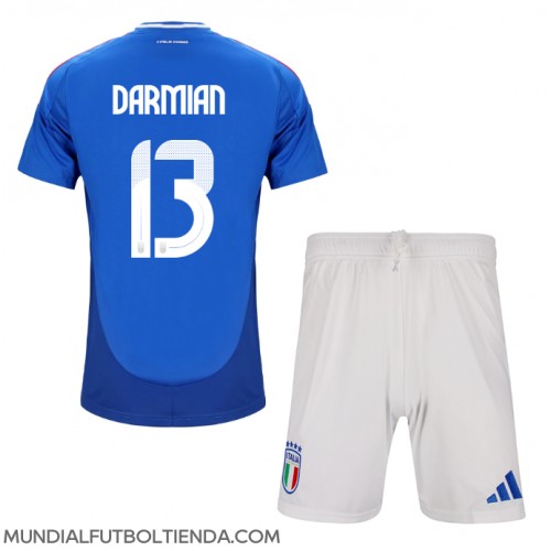 Camiseta Italia Matteo Darmian #13 Primera Equipación Replica Eurocopa 2024 para niños mangas cortas (+ Pantalones cortos)